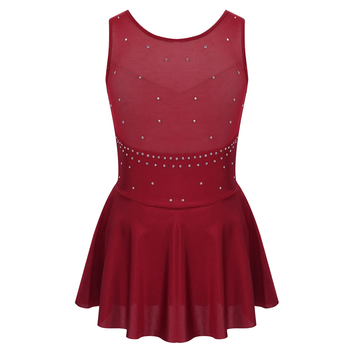Kids Girls Mesh Splice Rhinestone Figure Ice Skating Dress Ballet Dance Stage Performance Dance Costumes