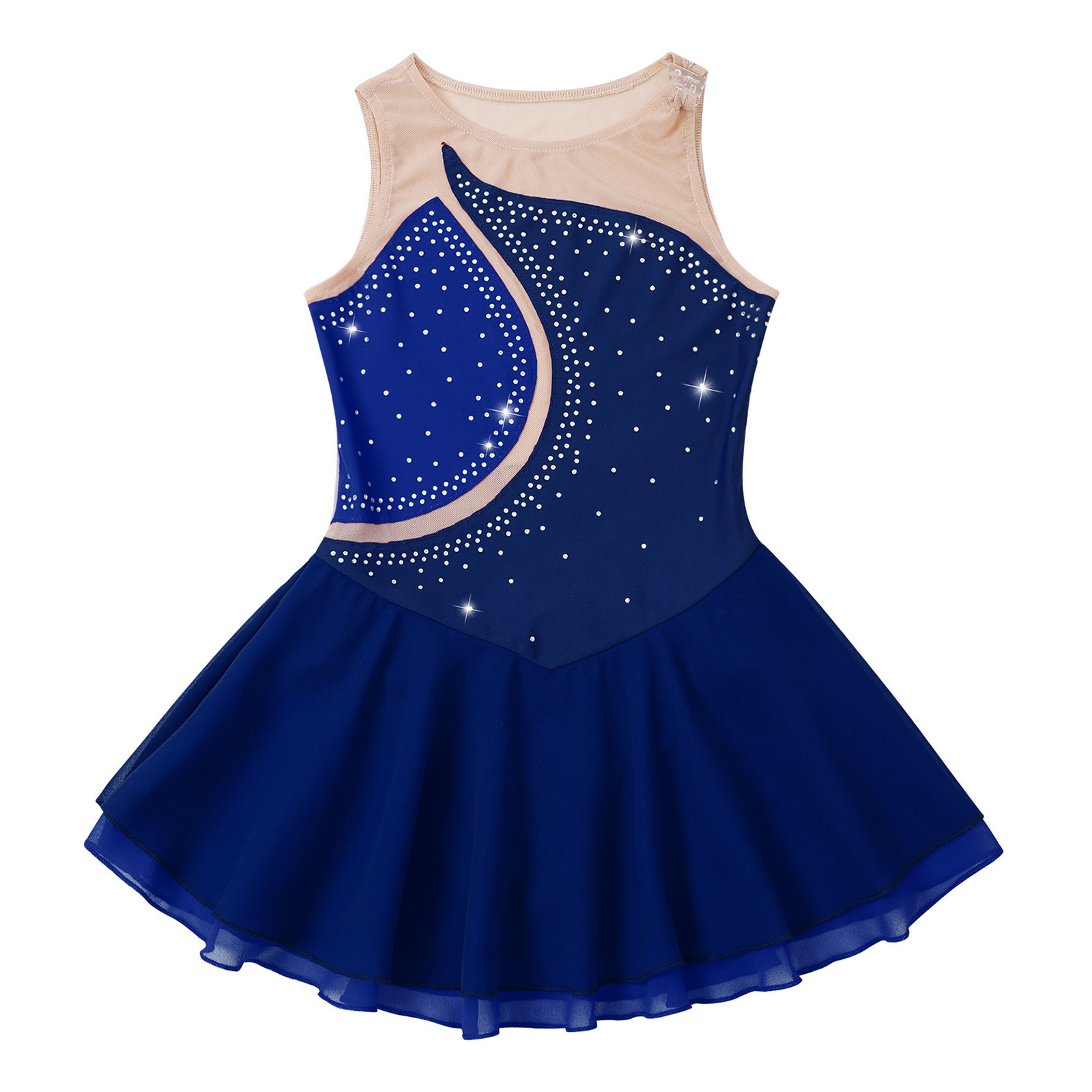 Kids Girls Mesh Splice Rhinestone Figure Ice Skating Dress Ballet Dance Stage Performance Dance Costumes