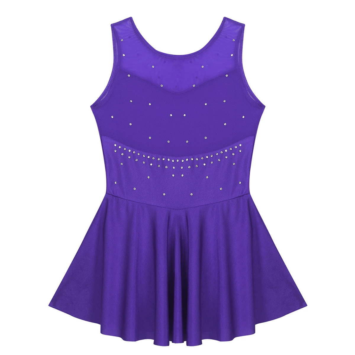 Kids Girls Mesh Splice Rhinestone Figure Ice Skating Dress Ballet Dance Stage Performance Dance Costumes
