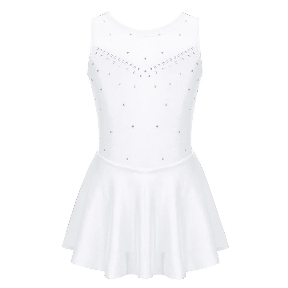 Kids Girls Mesh Splice Rhinestone Figure Ice Skating Dress Ballet Dance Stage Performance Dance Costumes