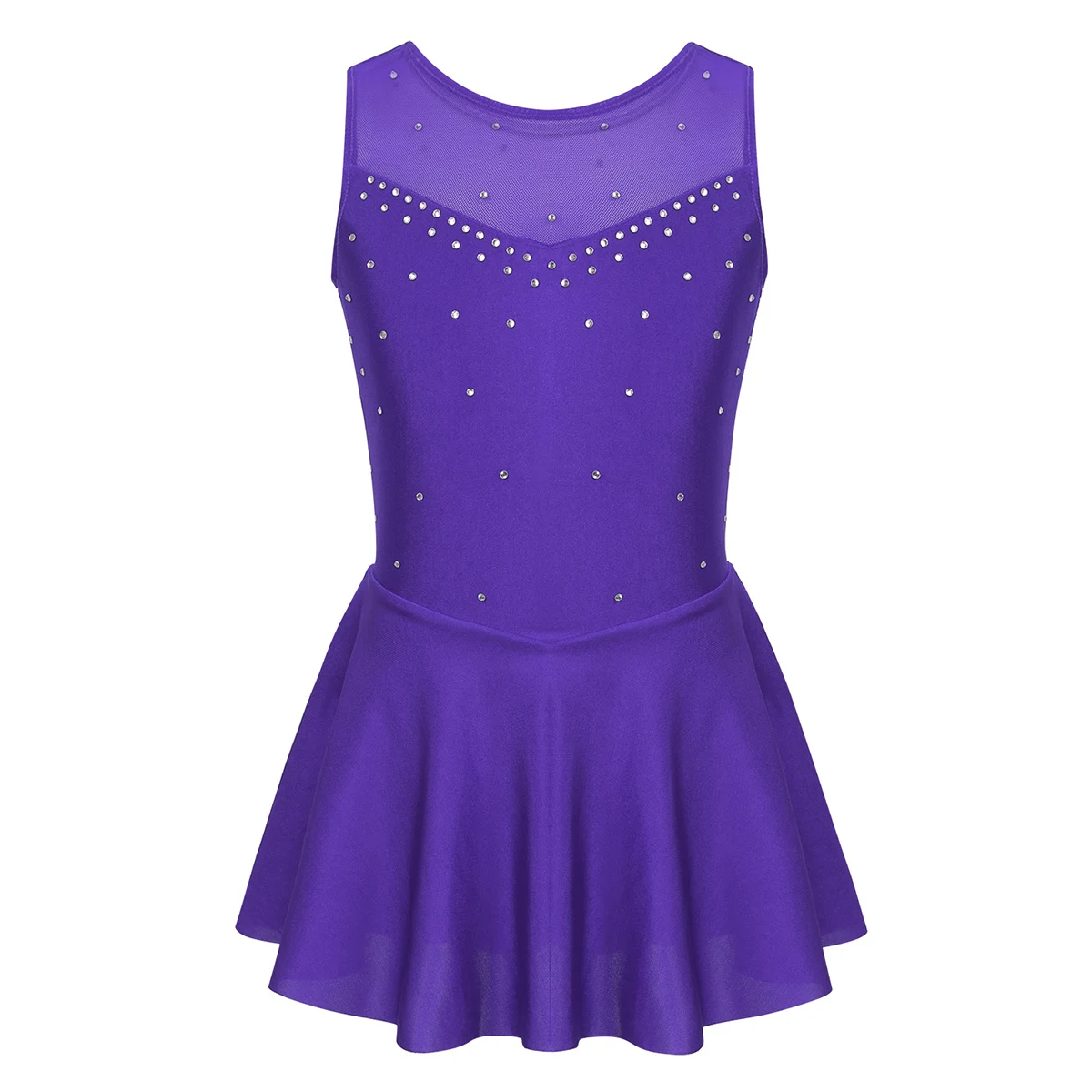 Kids Girls Mesh Splice Rhinestone Figure Ice Skating Dress Ballet Dance Stage Performance Dance Costumes