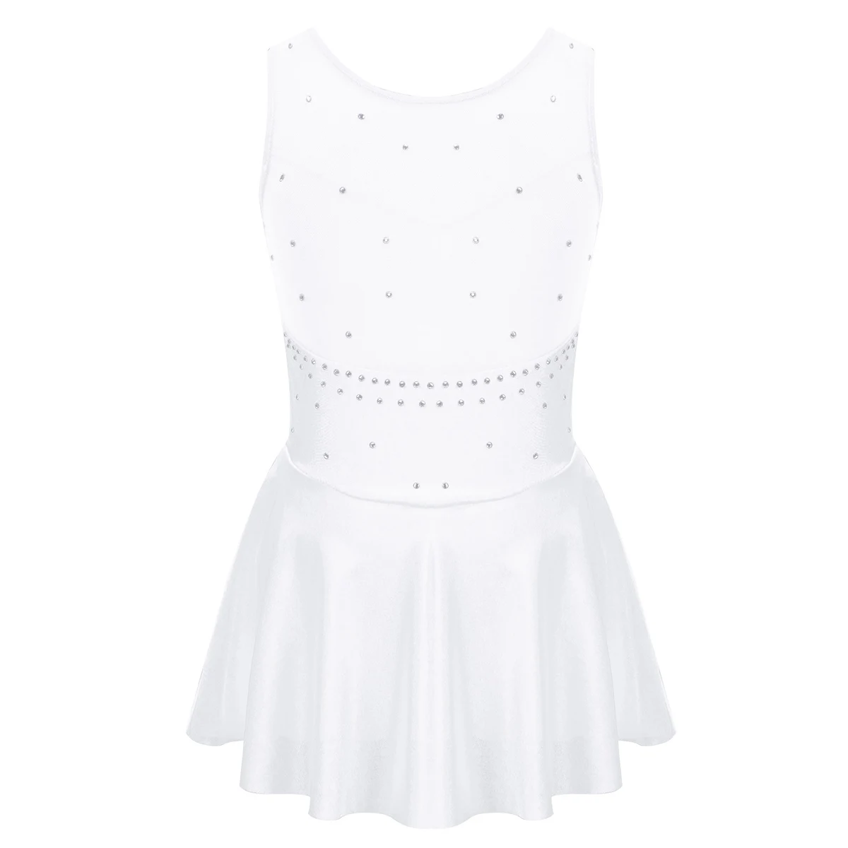 Kids Girls Mesh Splice Rhinestone Figure Ice Skating Dress Ballet Dance Stage Performance Dance Costumes