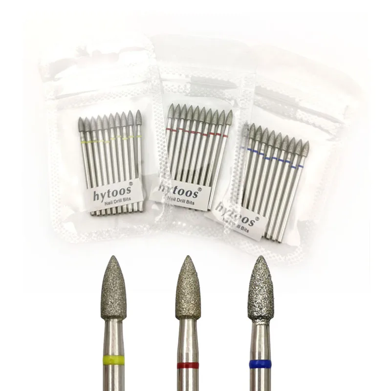 HYTOOS 10pcs/pack Cone Diamond Cuticle Bit 3*6mm Nail Drill Bits Manicure Drills Nails Accessories Tools