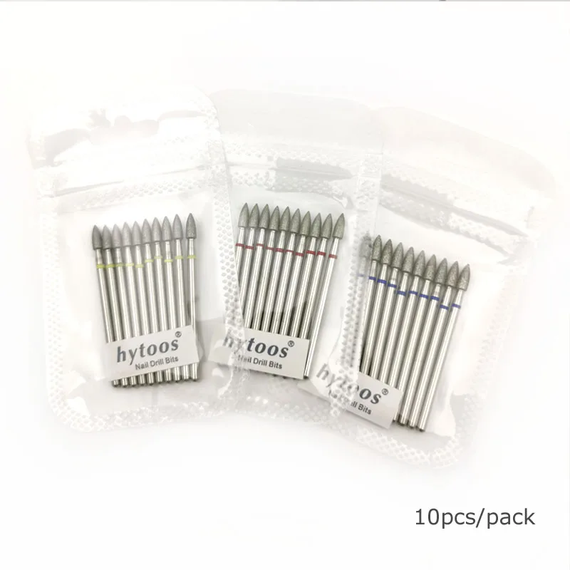 HYTOOS 10pcs/pack Cone Diamond Cuticle Bit 3*6mm Nail Drill Bits Manicure Drills Nails Accessories Tools
