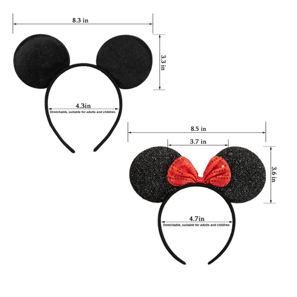 12PCS WholesaleWomen Girl Mouse Ears Headbands Hair Hoop Party Cosplay Bows Hairband Headwear Fashion Hair Accessories