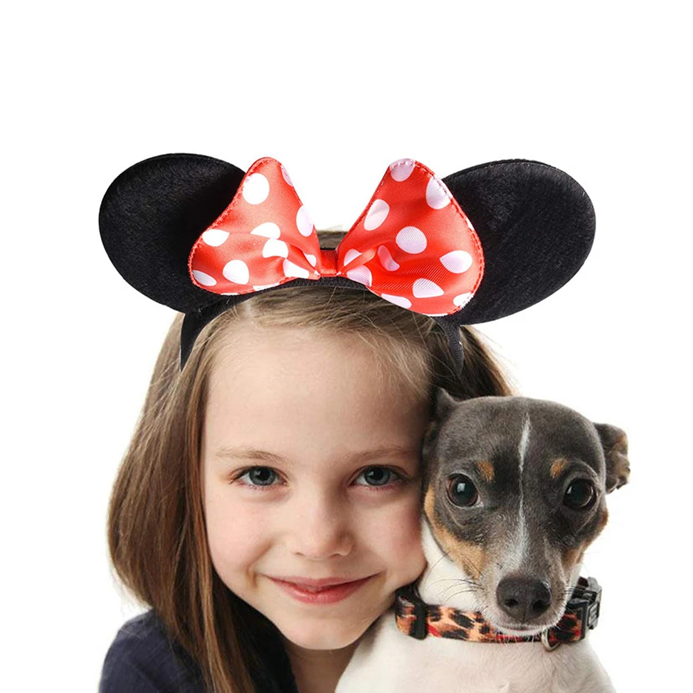 12PCS WholesaleWomen Girl Mouse Ears Headbands Hair Hoop Party Cosplay Bows Hairband Headwear Fashion Hair Accessories