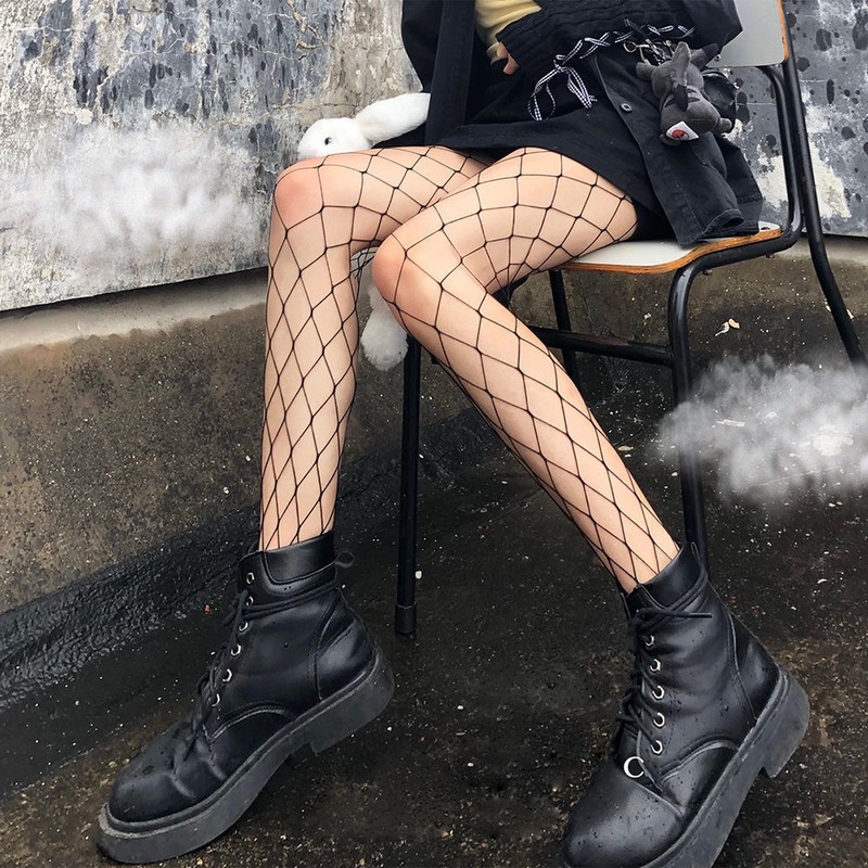 Lolita Cosplay Girls Long Fishnet Body Stockings Fish Net Pantyhose Mesh Nylon Tights Sexy Women Skin Thigh High Waist Hosiery