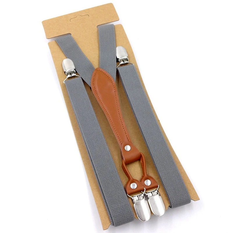 New Fashion Suspenders Men Women Adult Leather Trimmed End Y Back Adjustable Elastic Trouser Braces Strap Belt Wedding Party
