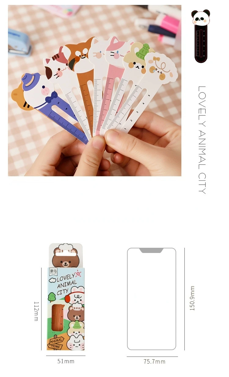 Mr. Paper 30Pcs/50Pcs Cartoon Animal Bookmark Cute Bear Kitten Student Ruler Bookmark Students Supplies