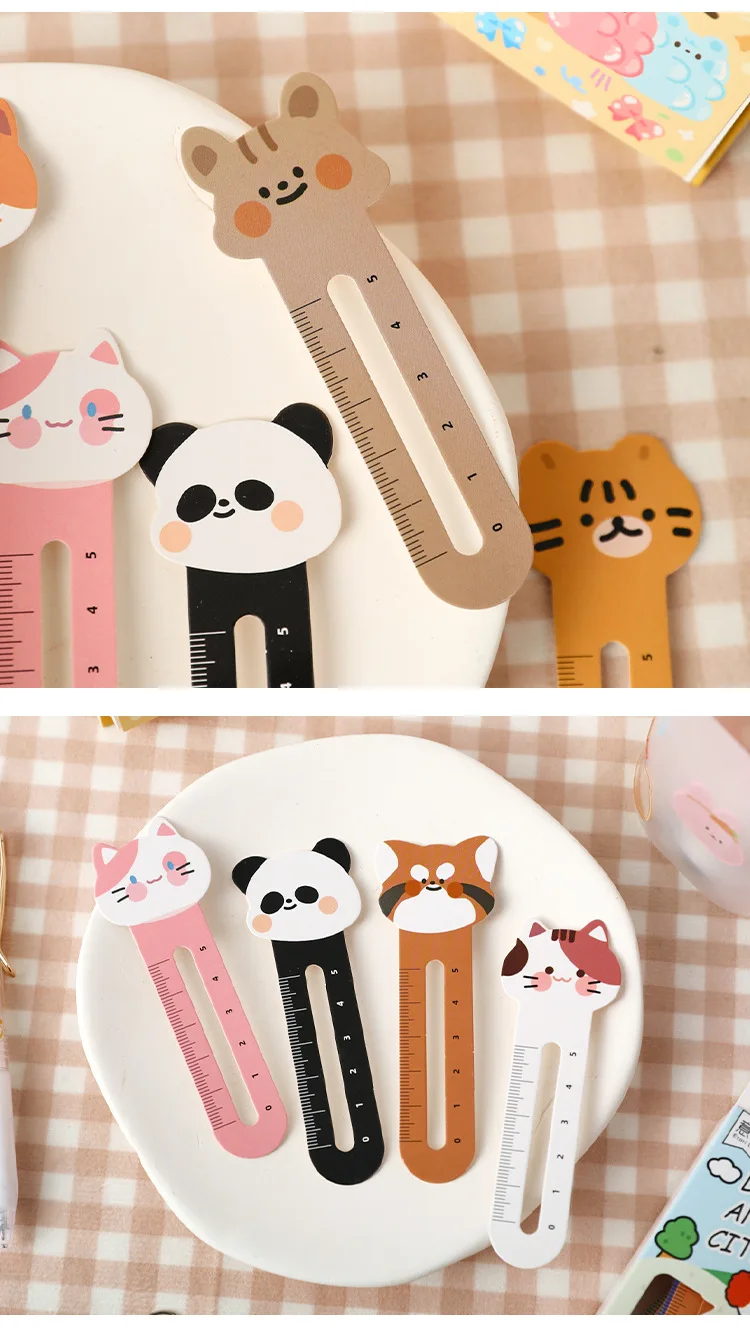 Mr. Paper 30Pcs/50Pcs Cartoon Animal Bookmark Cute Bear Kitten Student Ruler Bookmark Students Supplies