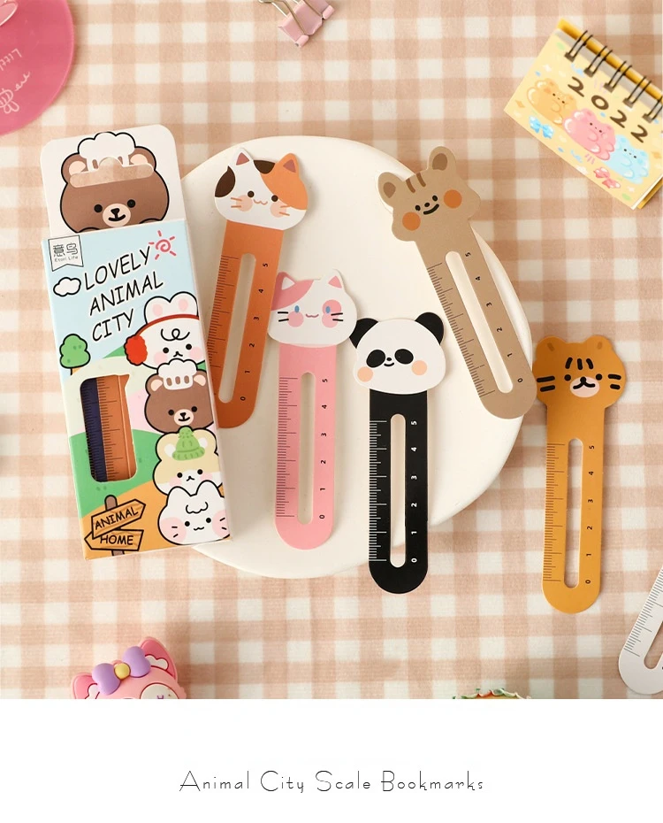 Mr. Paper 30Pcs/50Pcs Cartoon Animal Bookmark Cute Bear Kitten Student Ruler Bookmark Students Supplies