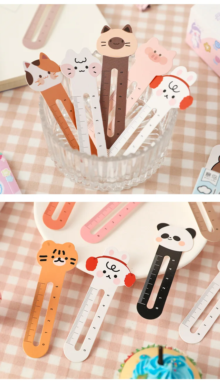 Mr. Paper 30Pcs/50Pcs Cartoon Animal Bookmark Cute Bear Kitten Student Ruler Bookmark Students Supplies