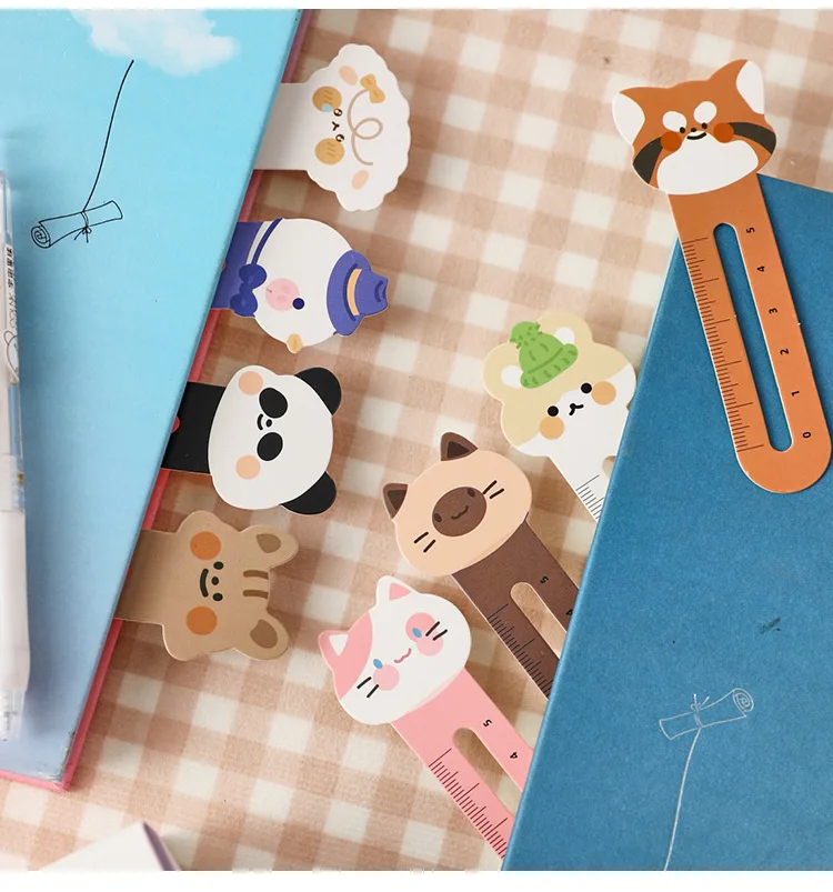 Mr. Paper 30Pcs/50Pcs Cartoon Animal Bookmark Cute Bear Kitten Student Ruler Bookmark Students Supplies