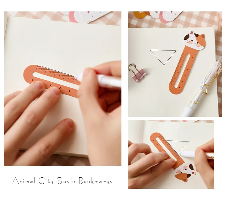 Mr. Paper 30Pcs/50Pcs Cartoon Animal Bookmark Cute Bear Kitten Student Ruler Bookmark Students Supplies