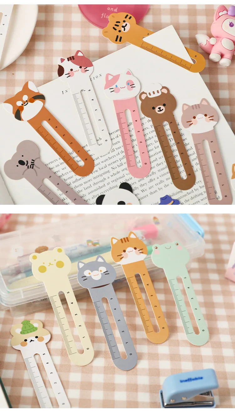 Mr. Paper 30Pcs/50Pcs Cartoon Animal Bookmark Cute Bear Kitten Student Ruler Bookmark Students Supplies