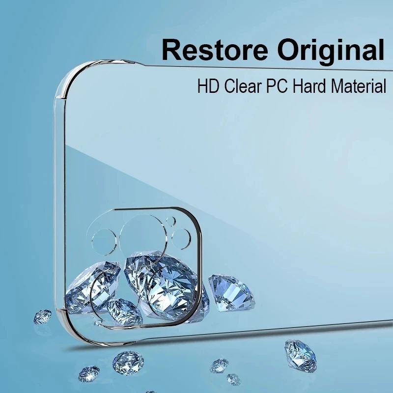 Clear Frameless Hard PC Case for iPhone 16 15 13 12 11 14 Pro MAX MINI XR SE 7 8 PLUS Slim Shockproof Transparent Cover