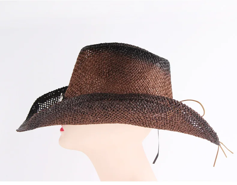 Handmade Weave Hollow Western Cowboy Hat for Men Women Summer Outdoor Cowgirl Beach Sun Straw Hat Sombrero Hombre