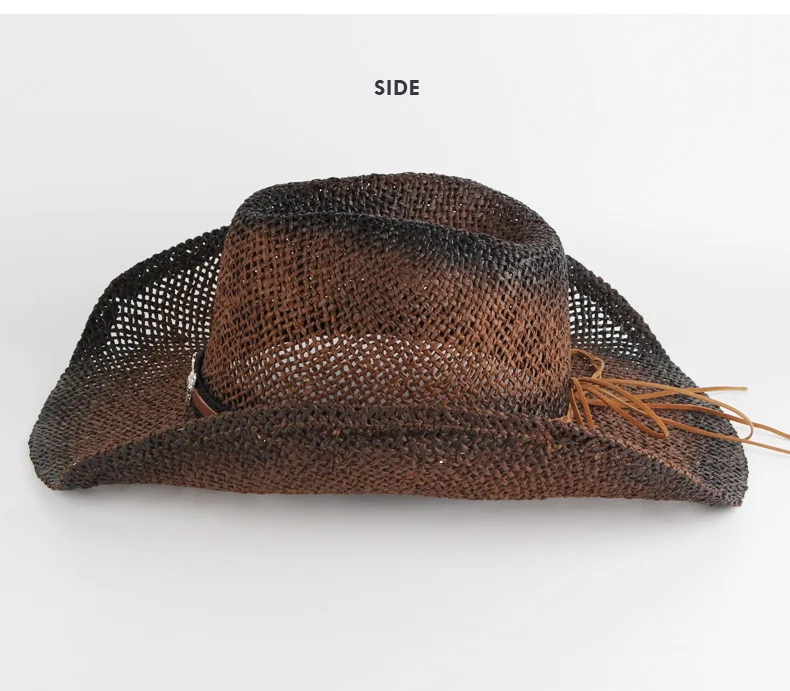 Handmade Weave Hollow Western Cowboy Hat for Men Women Summer Outdoor Cowgirl Beach Sun Straw Hat Sombrero Hombre