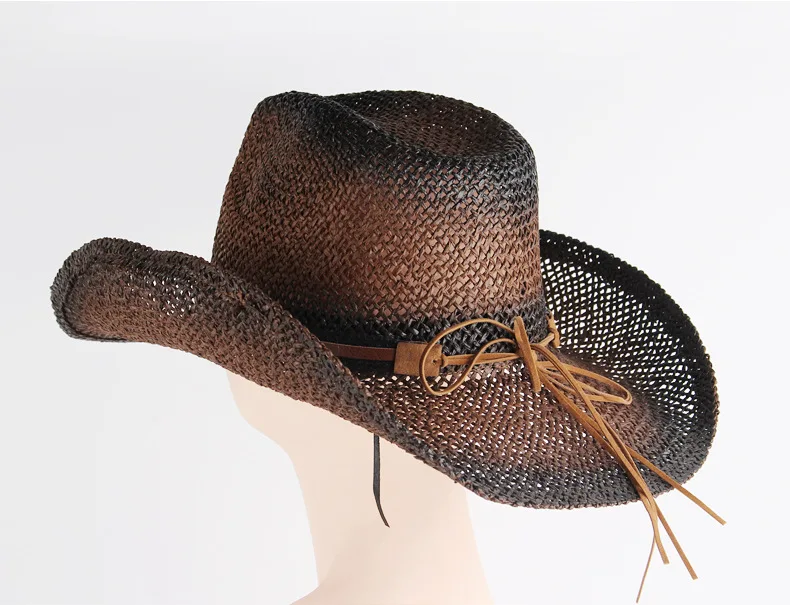 Handmade Weave Hollow Western Cowboy Hat for Men Women Summer Outdoor Cowgirl Beach Sun Straw Hat Sombrero Hombre