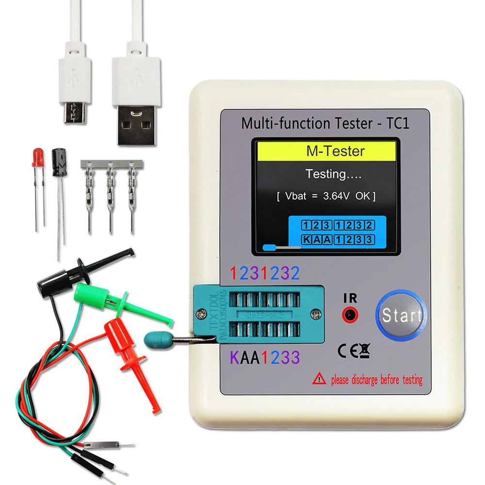 LCR TC1 1.8" TFT LCD Display Multi-meter Transistor Tester Diode Triode Capacitor Resistor Test Meter MOSFET NPN PNP Triac MOS