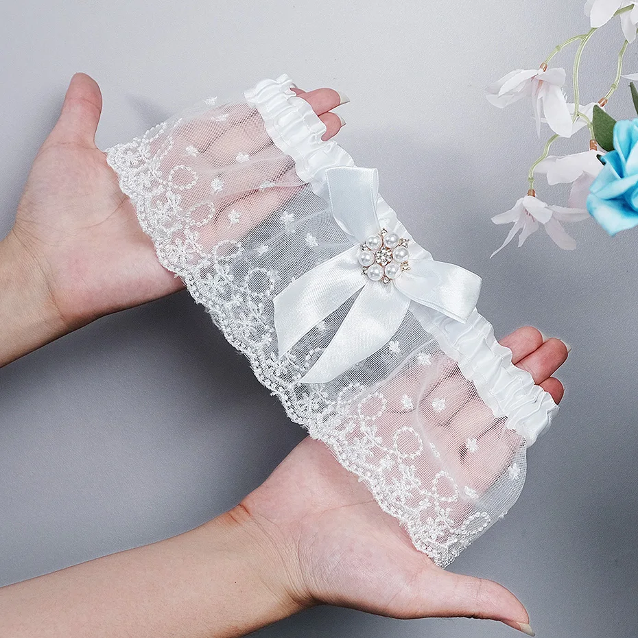 Miallo Bride Sexy Lace Flower Rhinestones Pearls Wedding Garter Belt Bridal Thigh Leg Garter Ring For Women