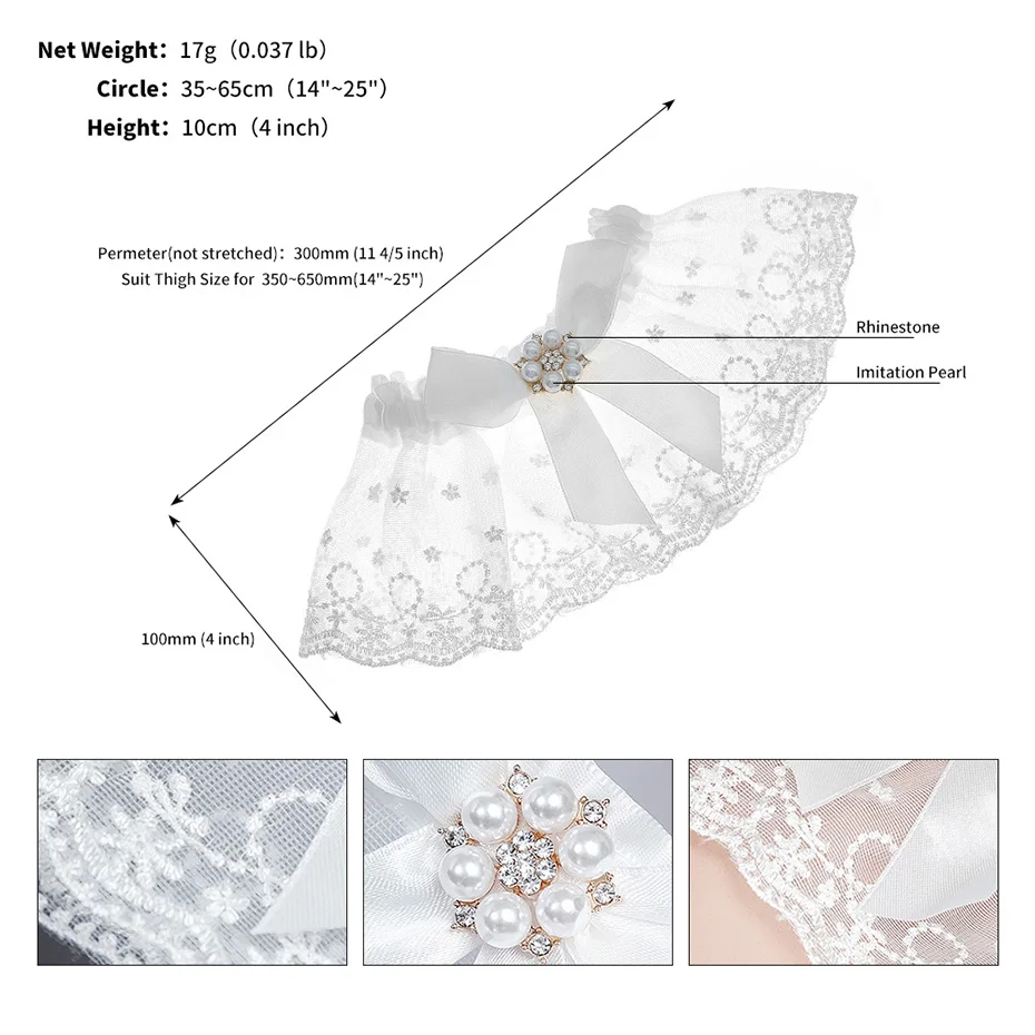 Miallo Bride Sexy Lace Flower Rhinestones Pearls Wedding Garter Belt Bridal Thigh Leg Garter Ring For Women