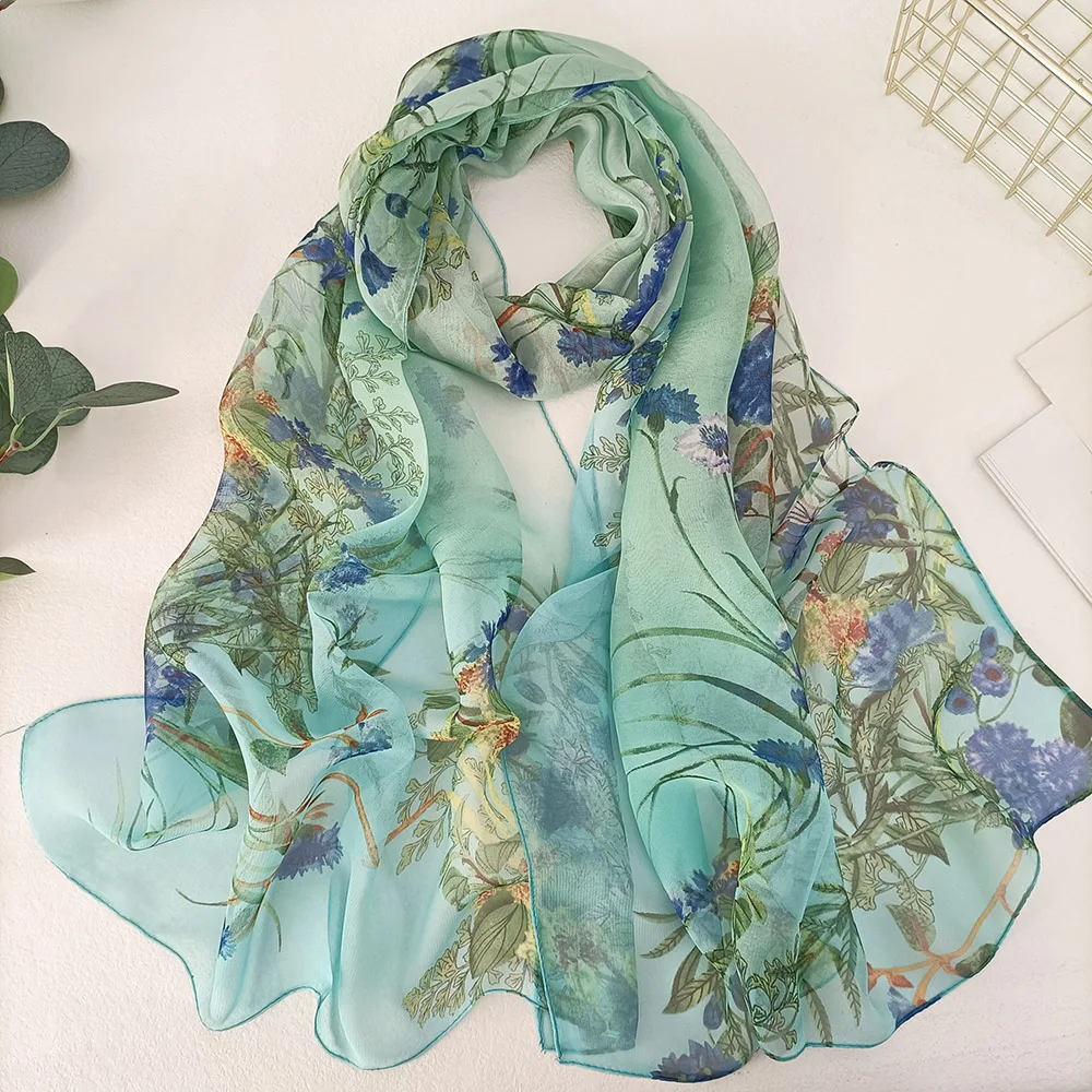 Green Grass Women Elegant Chiffon Georgette Bandana Scarf Summer Beach Sunscreen Thin Hijab