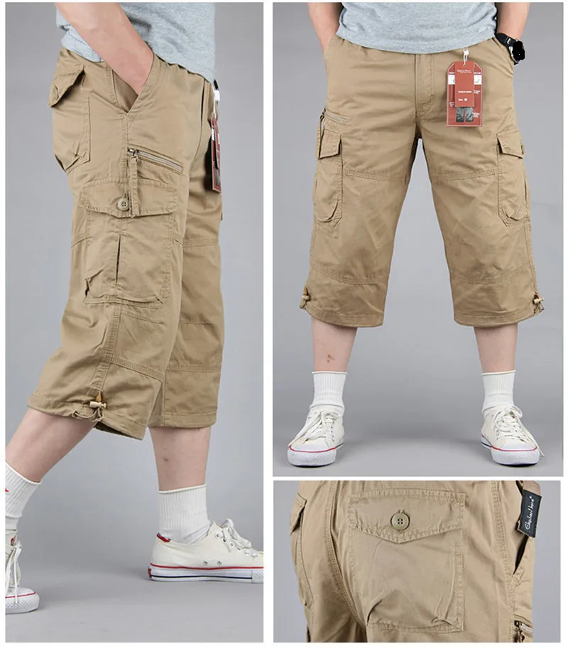 Capri Long Cargo Shorts Men 2026 Summer Casual Cotton Multi Pockets Hot Breeches Cropped Trousers Military Camouflage Shorts 5XL