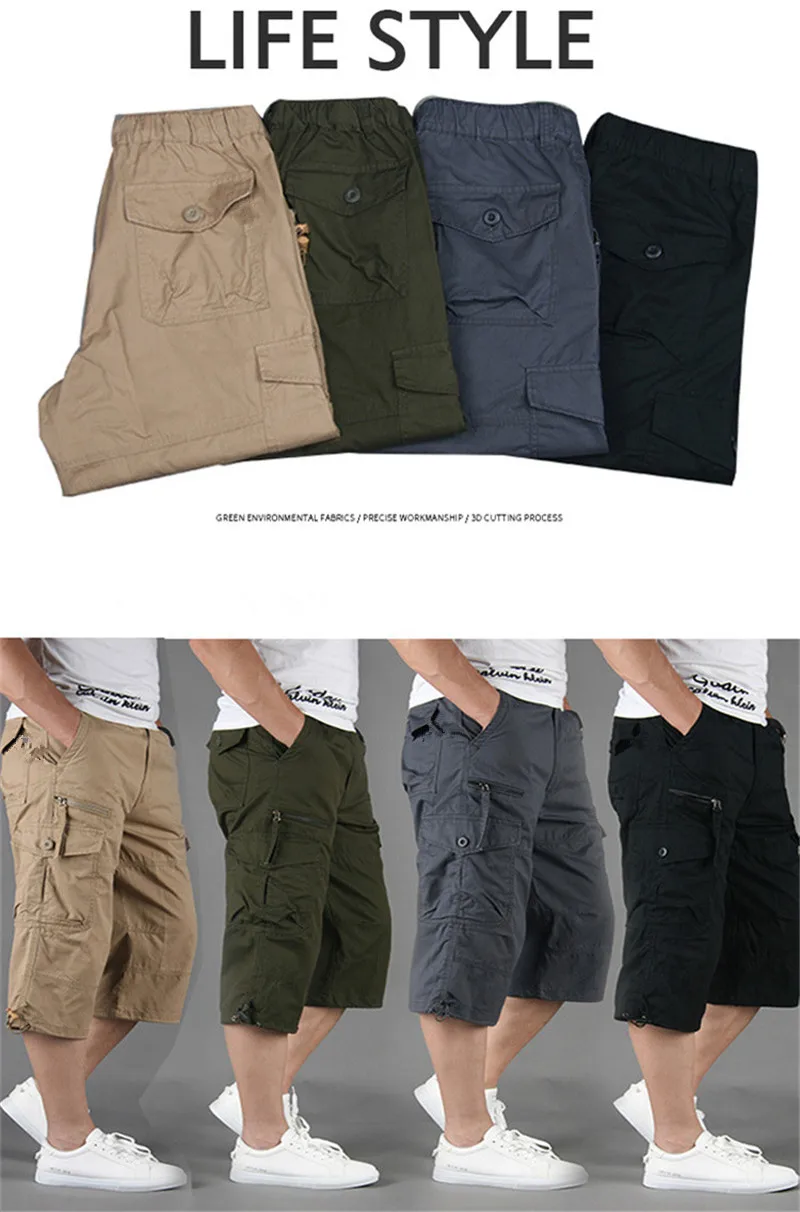 Capri Long Cargo Shorts Men 2026 Summer Casual Cotton Multi Pockets Hot Breeches Cropped Trousers Military Camouflage Shorts 5XL