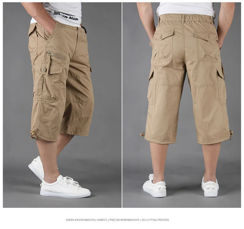 Capri Long Cargo Shorts Men 2026 Summer Casual Cotton Multi Pockets Hot Breeches Cropped Trousers Military Camouflage Shorts 5XL