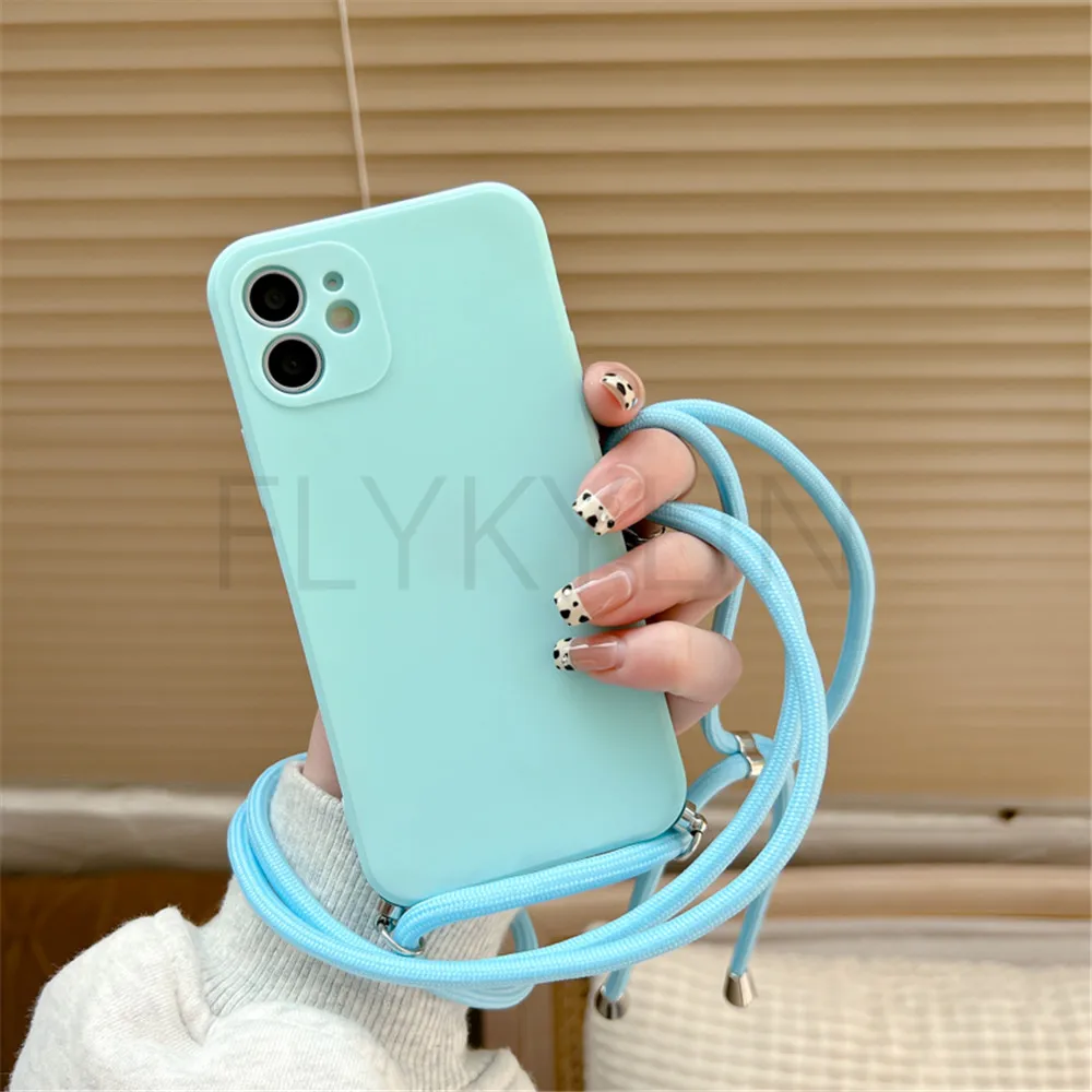 Crossbody Necklace Strap Lanyard Cord Phone Case For iPhone 13 12 MiNi 11 14 15 Pro X XR XS Max 6S 7 8 Plus Soft Silicone Cover