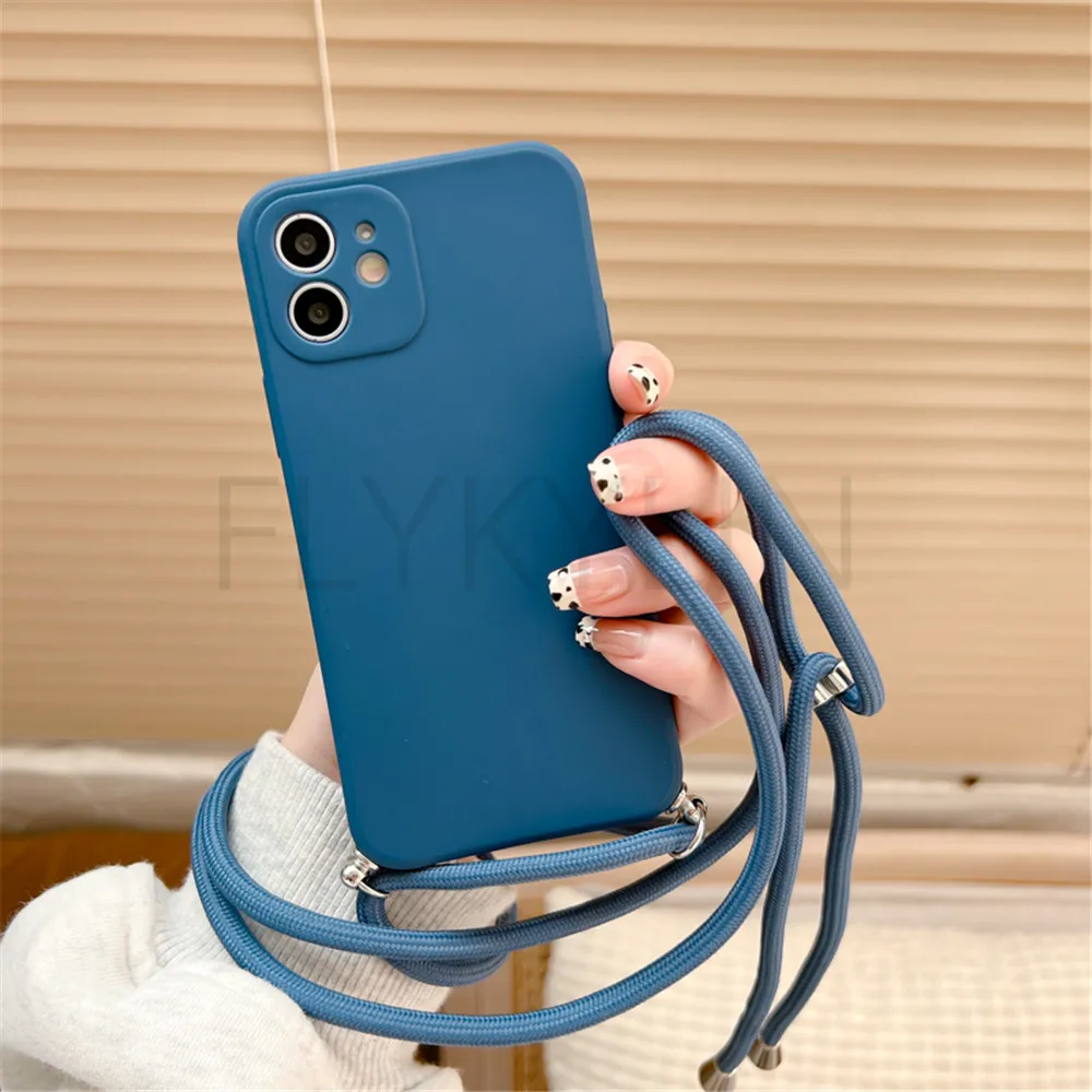 Crossbody Necklace Strap Lanyard Cord Phone Case For iPhone 13 12 MiNi 11 14 15 Pro X XR XS Max 6S 7 8 Plus Soft Silicone Cover