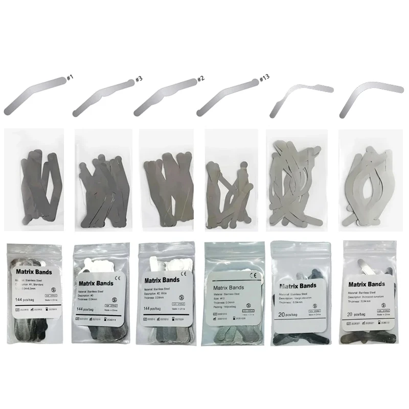 20Pcs Dental Matrix Bands Tofflemire Stuck Gingival Wall Lift Large Curvature Sectional Contoured Matrices Matrix Dentistry Tool