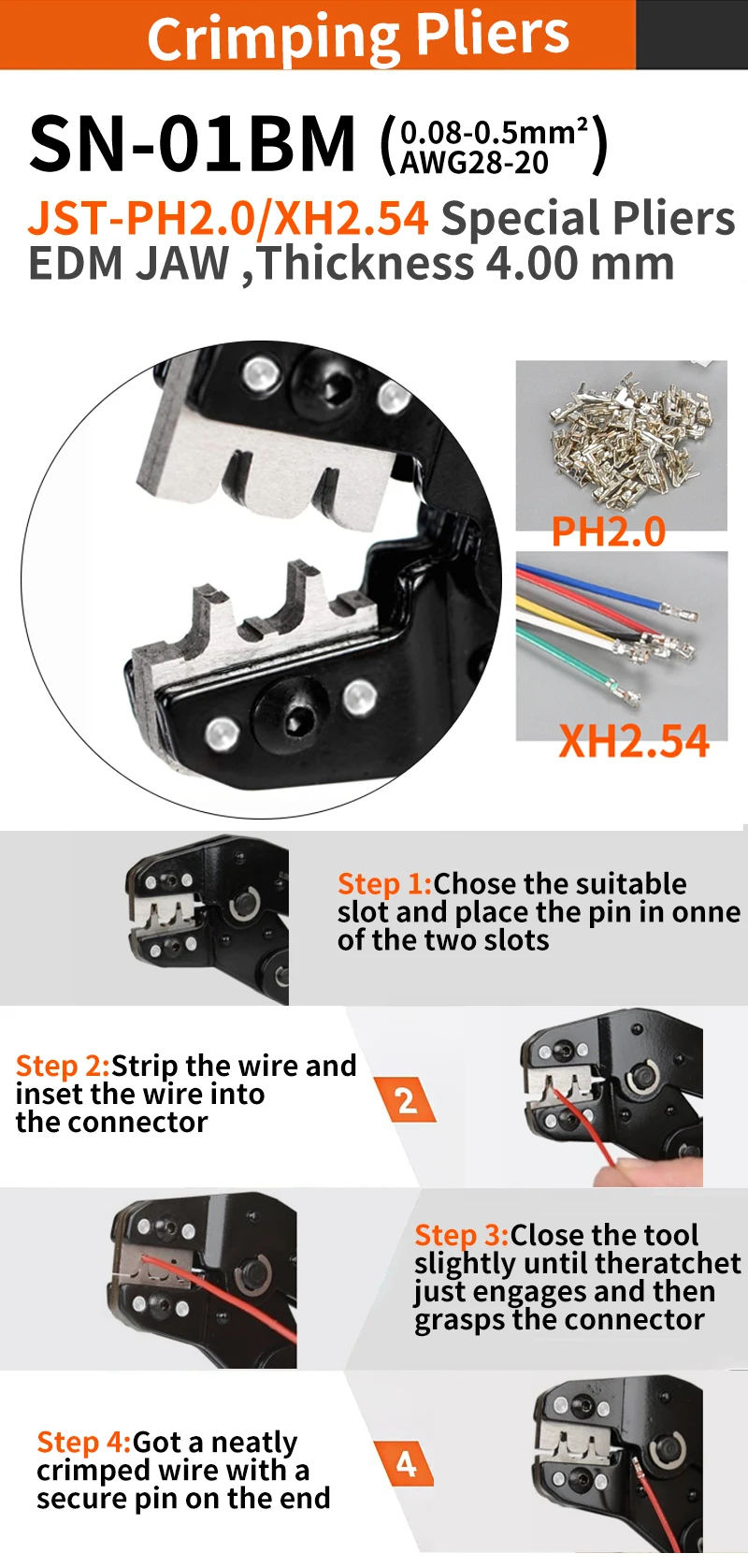 SN-01BM Micro Connector Ratchet Crimping Tool Kit Jst PH2.0/XH2.54 Terminals Wire Crimper Plier Set Mini Clamp Tool