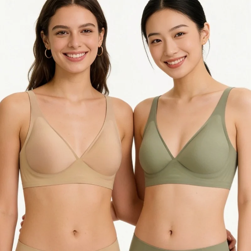 2Pcs/Set Seamless Bras For Women Wireless Underwear Push Up Bralette Soft Padded Deep V Sexy Lingerie Sleepwear Intimates S-3XL