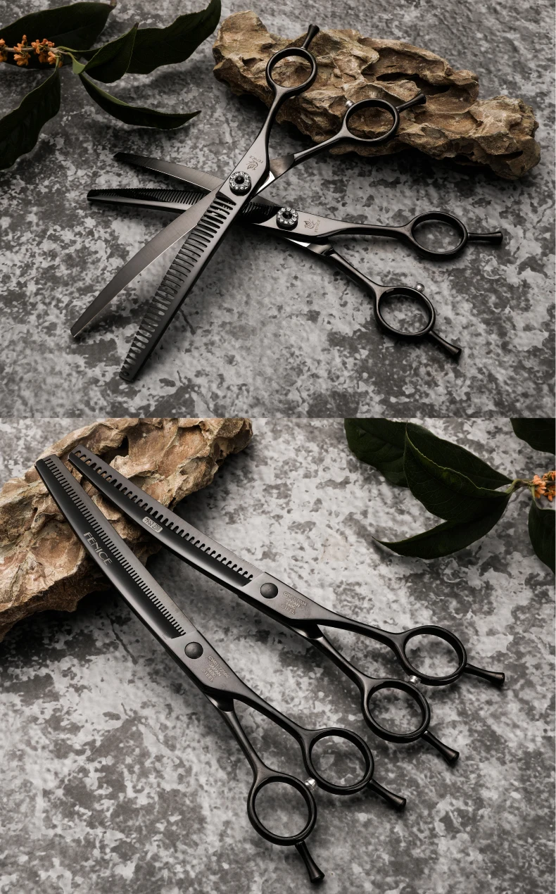 Fenice Professional JP440c 7 inch High quality Pet dog Grooming Scissors Curved thinning Shears Chunker Thinner Scissors