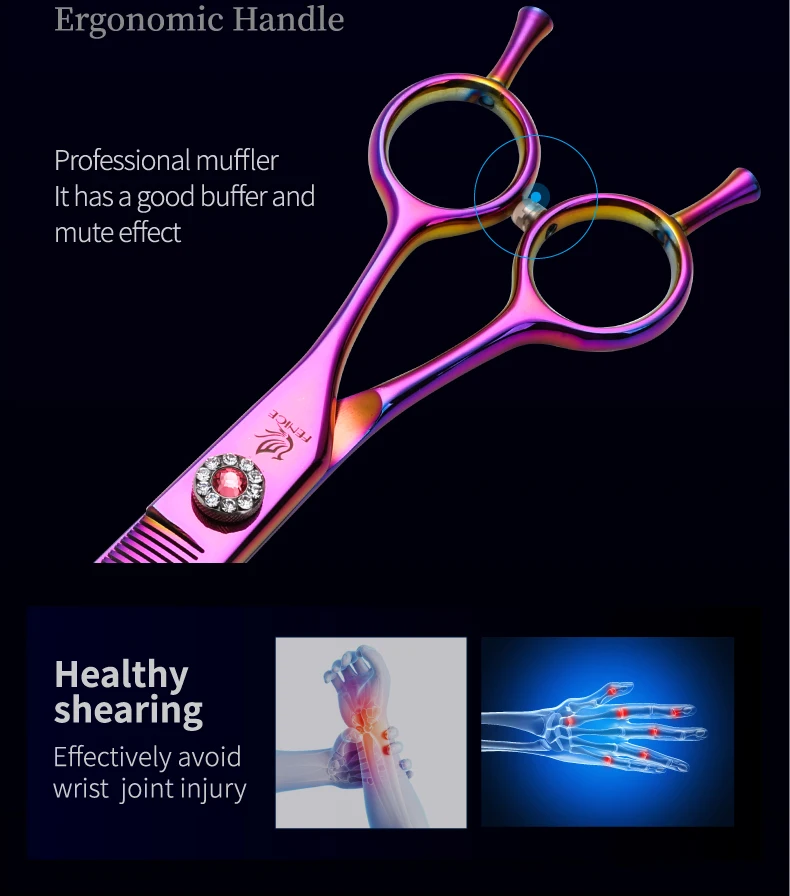 Fenice Professional JP440c 7 inch High quality Pet dog Grooming Scissors Curved thinning Shears Chunker Thinner Scissors
