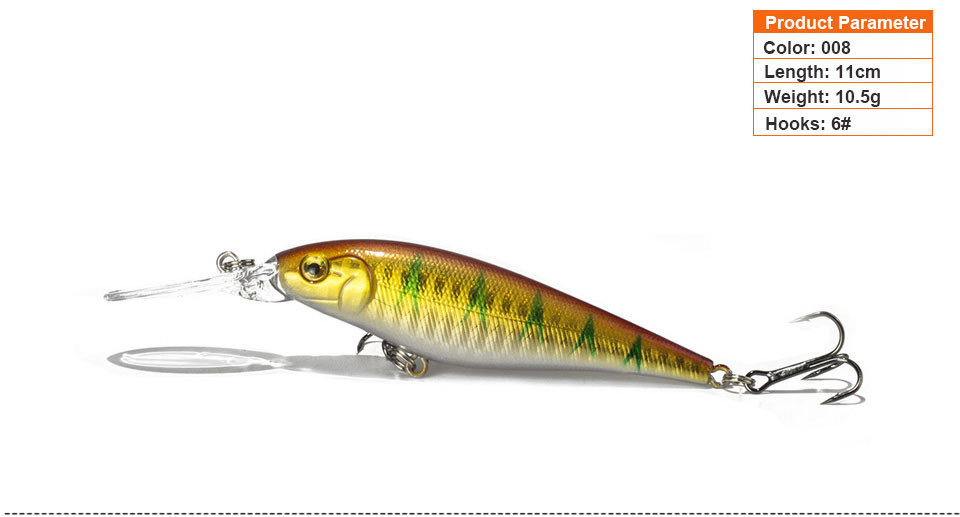 1PCS Colorful Stripe Pattern 11cm 10.5g Hard Bait Minnow Streak Fishing Lures Bass Fresh Water Hook Diving Perch Wobbler Fish