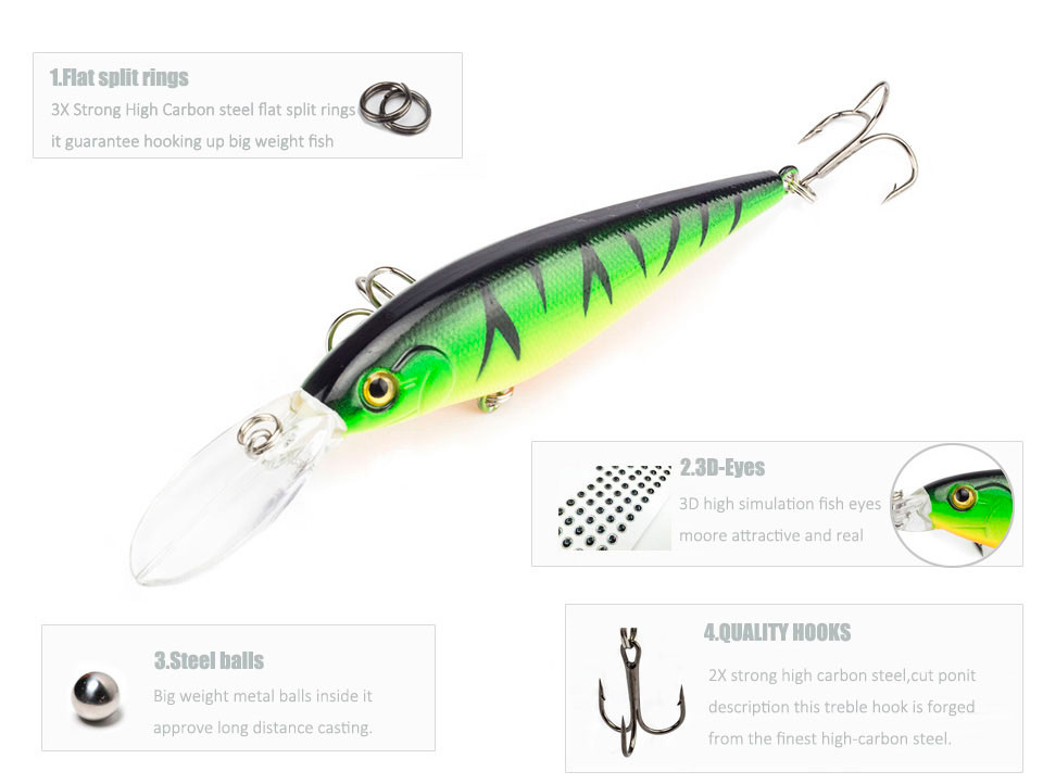 1PCS Colorful Stripe Pattern 11cm 10.5g Hard Bait Minnow Streak Fishing Lures Bass Fresh Water Hook Diving Perch Wobbler Fish
