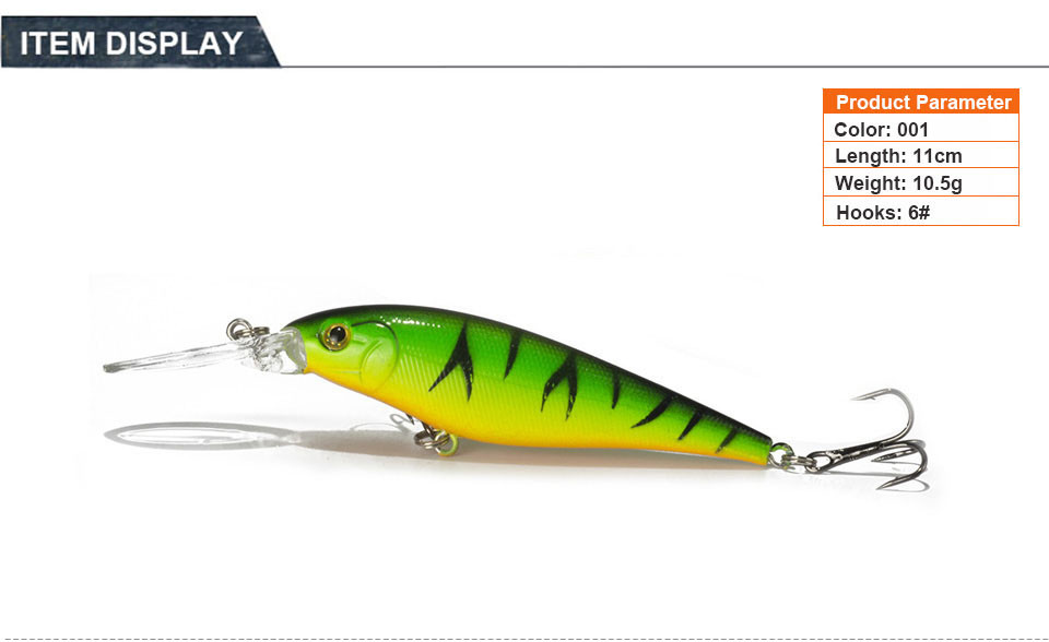 1PCS Colorful Stripe Pattern 11cm 10.5g Hard Bait Minnow Streak Fishing Lures Bass Fresh Water Hook Diving Perch Wobbler Fish