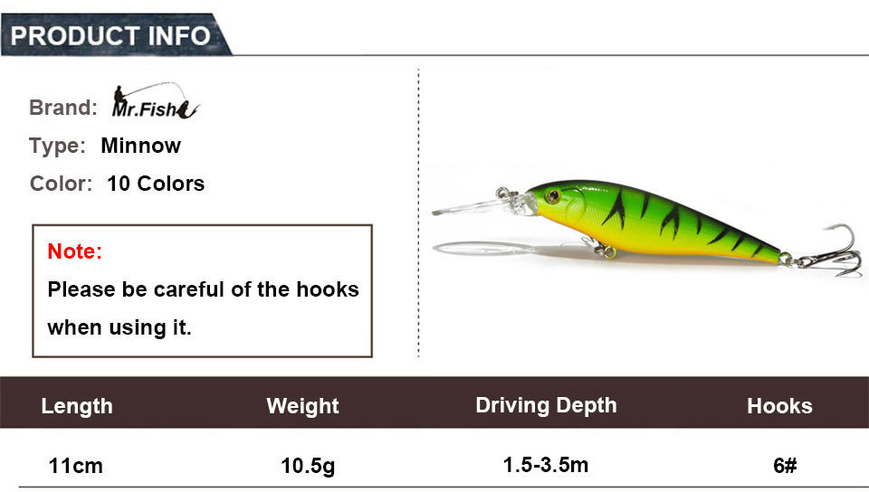 1PCS Colorful Stripe Pattern 11cm 10.5g Hard Bait Minnow Streak Fishing Lures Bass Fresh Water Hook Diving Perch Wobbler Fish