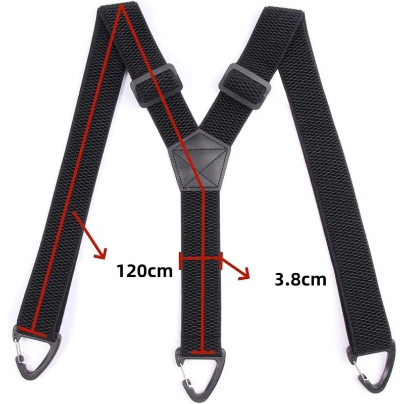 Adjustable Elastic Trouser Pants Braces-Black Heavy Duty Work Suspenders for Men 3.8cm Wide Y-back X-back with Plastic Gripper