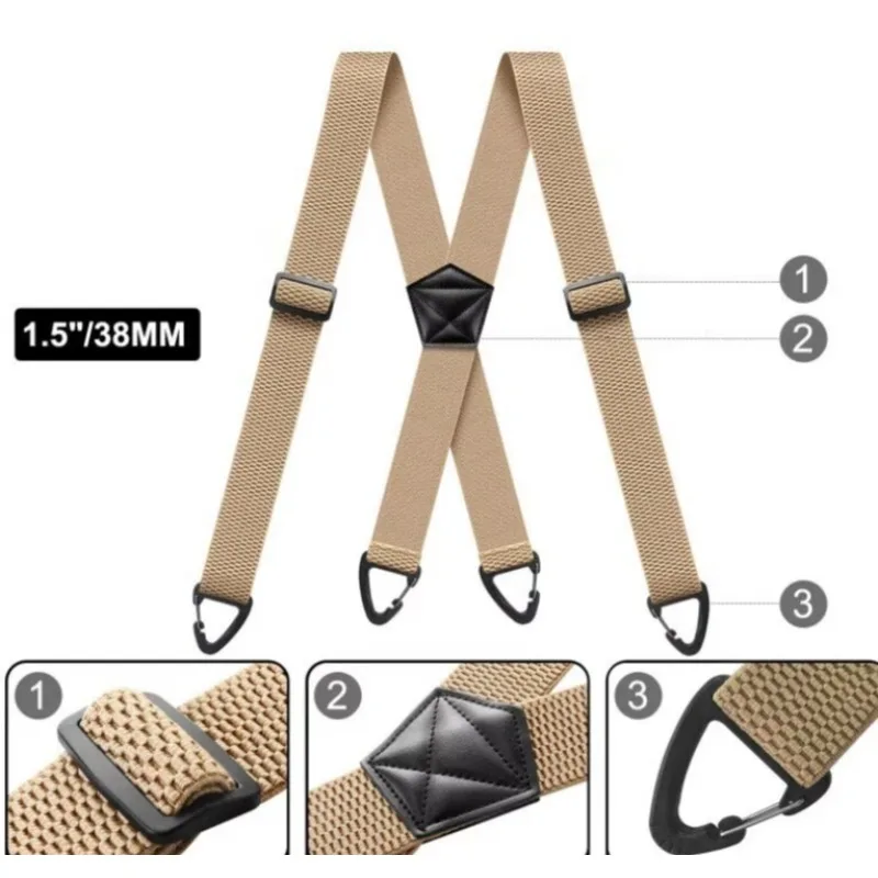 Adjustable Elastic Trouser Pants Braces-Black Heavy Duty Work Suspenders for Men 3.8cm Wide Y-back X-back with Plastic Gripper