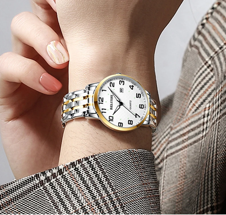 Elderly Watches Waterproof Big Number 41mm Dial Light Luxury Gold Steel Watch Men's Fashion Quartz Wristwatches Clock UTHAI H10
