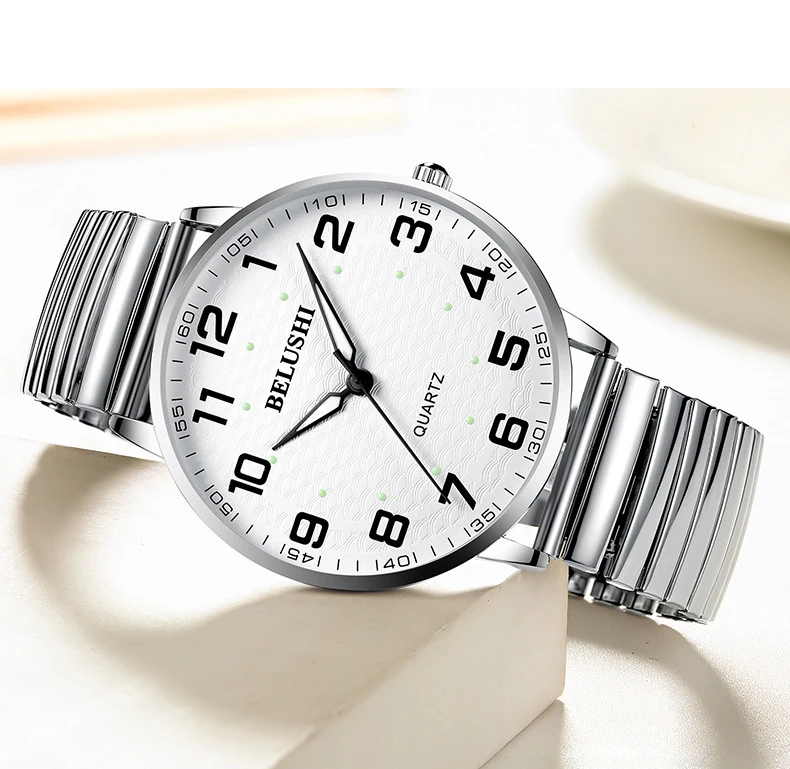 Elderly Watches Waterproof Big Number 41mm Dial Light Luxury Gold Steel Watch Men's Fashion Quartz Wristwatches Clock UTHAI H10