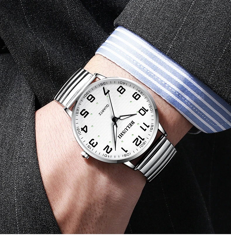 Elderly Watches Waterproof Big Number 41mm Dial Light Luxury Gold Steel Watch Men's Fashion Quartz Wristwatches Clock UTHAI H10