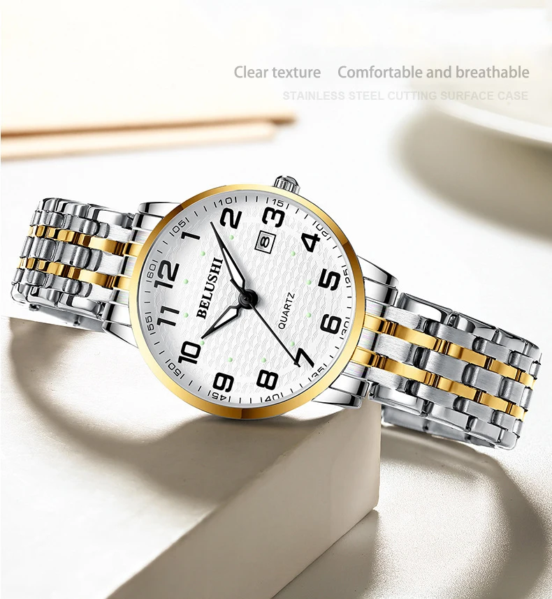 Elderly Watches Waterproof Big Number 41mm Dial Light Luxury Gold Steel Watch Men's Fashion Quartz Wristwatches Clock UTHAI H10