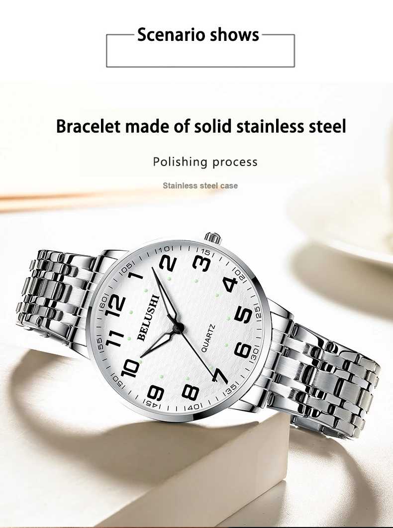 Elderly Watches Waterproof Big Number 41mm Dial Light Luxury Gold Steel Watch Men's Fashion Quartz Wristwatches Clock UTHAI H10
