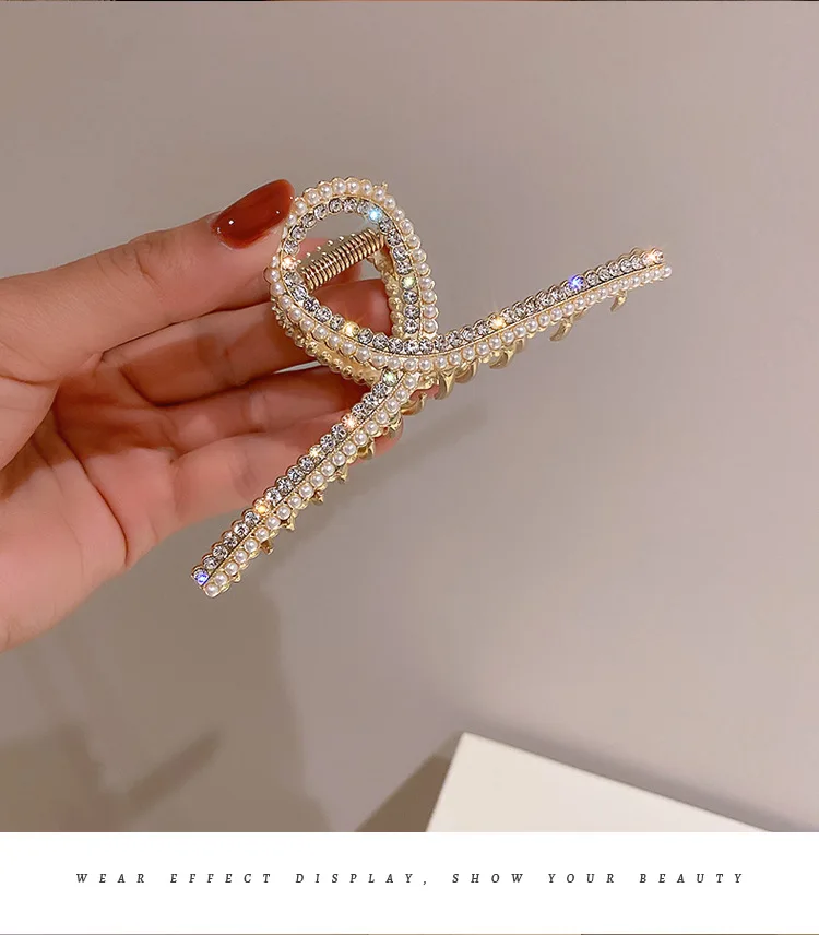 New Pearl Diamond Plate Hair Claw Clip Non-slip Metal Large Shark Clip Crab Hair Clip Women Hair Clips Accessories