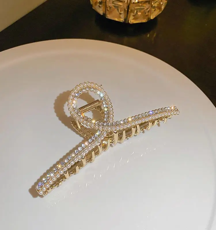 New Pearl Diamond Plate Hair Claw Clip Non-slip Metal Large Shark Clip Crab Hair Clip Women Hair Clips Accessories